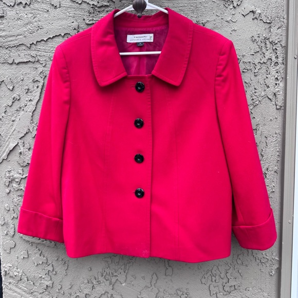 Tahari Arthur S. Levine red blazer jacket with three-quarter sleeves size 16 - Picture 2 of 10